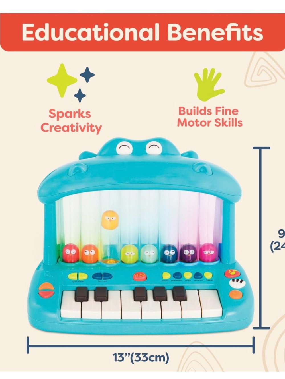 B. Toys hippo piano musical toy lights, sounds songs for baby & toddler - Picture 10 of 10
